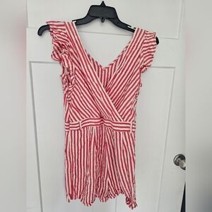 LOFT Red and White Striped Jumpsuit